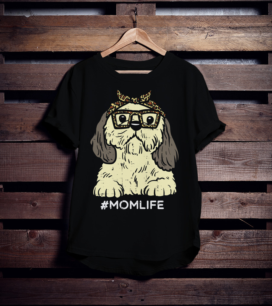 Shih Tzu Leopard Bandana Glasses #MomLife Mothers T-Shirt
