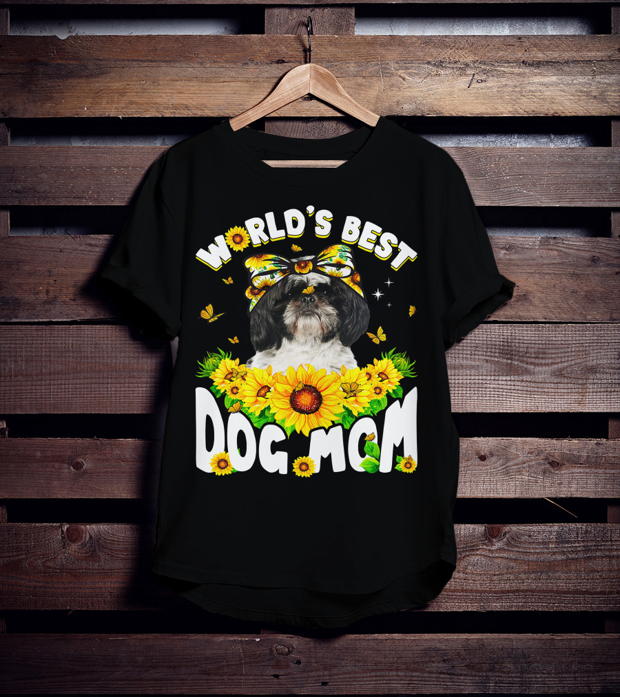 World's Best Shih Tzu Dog Mom Sunflowers And Butterflies T-Shirt