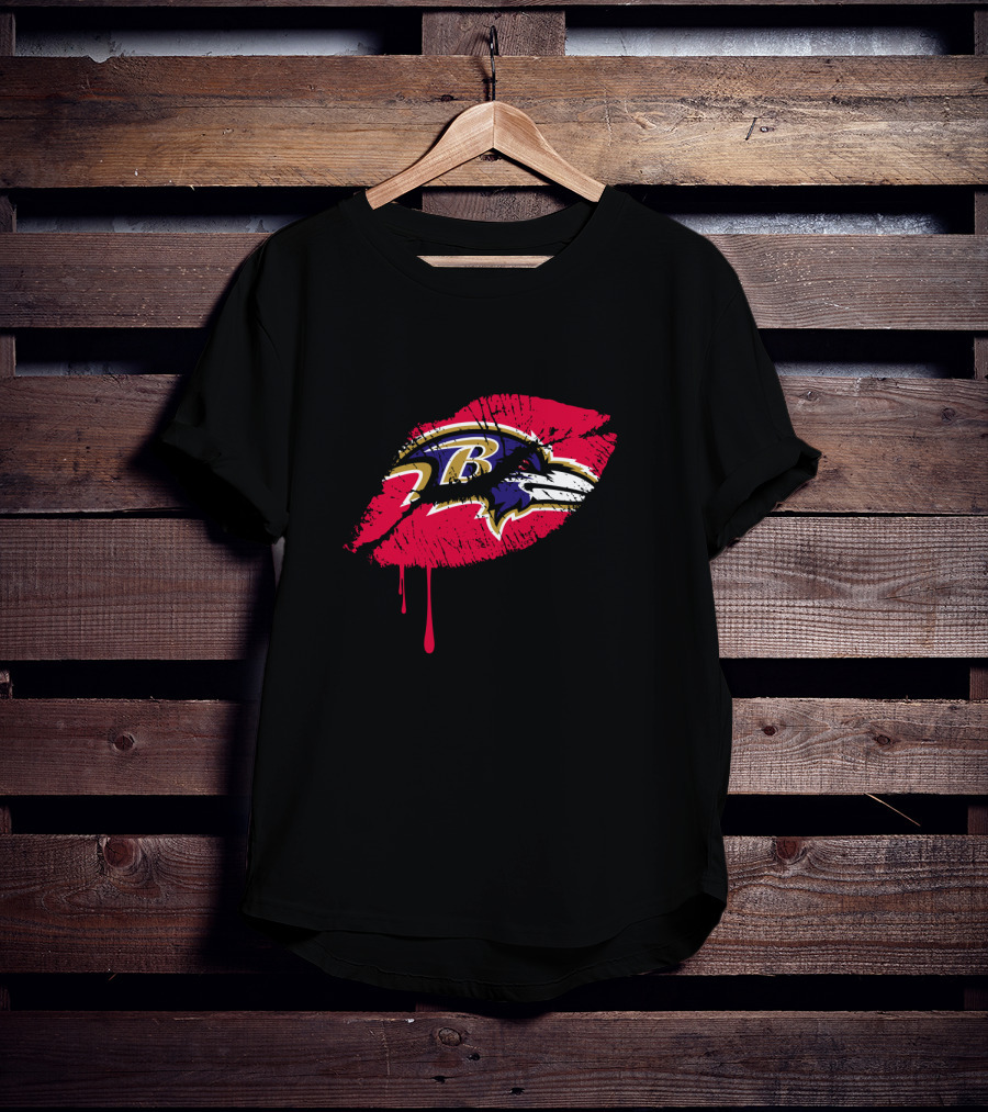 Baltimore Ravens Logo On Red Lip Print T-Shirt