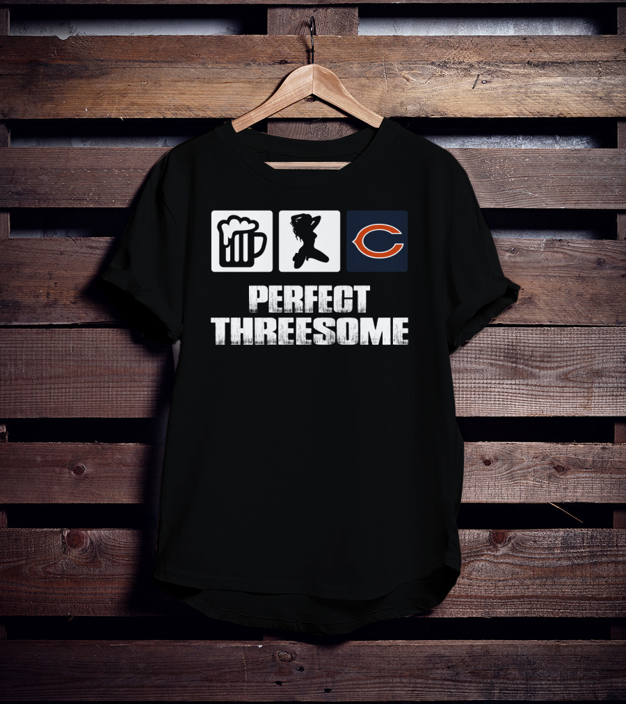 Chicago Bears Perfect Threesome Beer And Silhouette T-Shirt