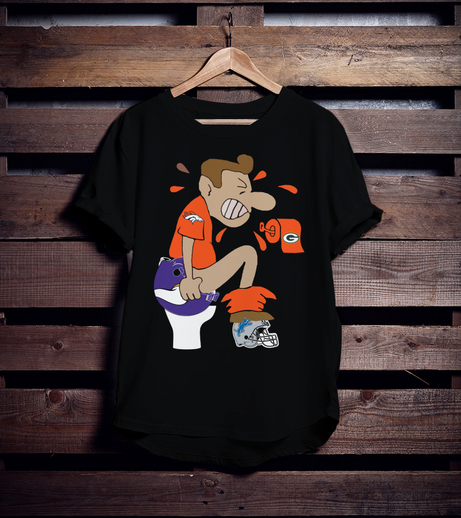 Denver Broncos Fan Toilet Humor With Detroit Lions Green Bay Packers Minnesota Vikings Logos T-Shirt