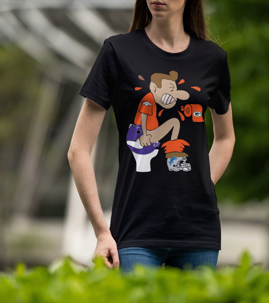 Denver Broncos Fan Toilet Humor With Detroit Lions Green Bay Packers Minnesota Vikings Logos T-Shirt