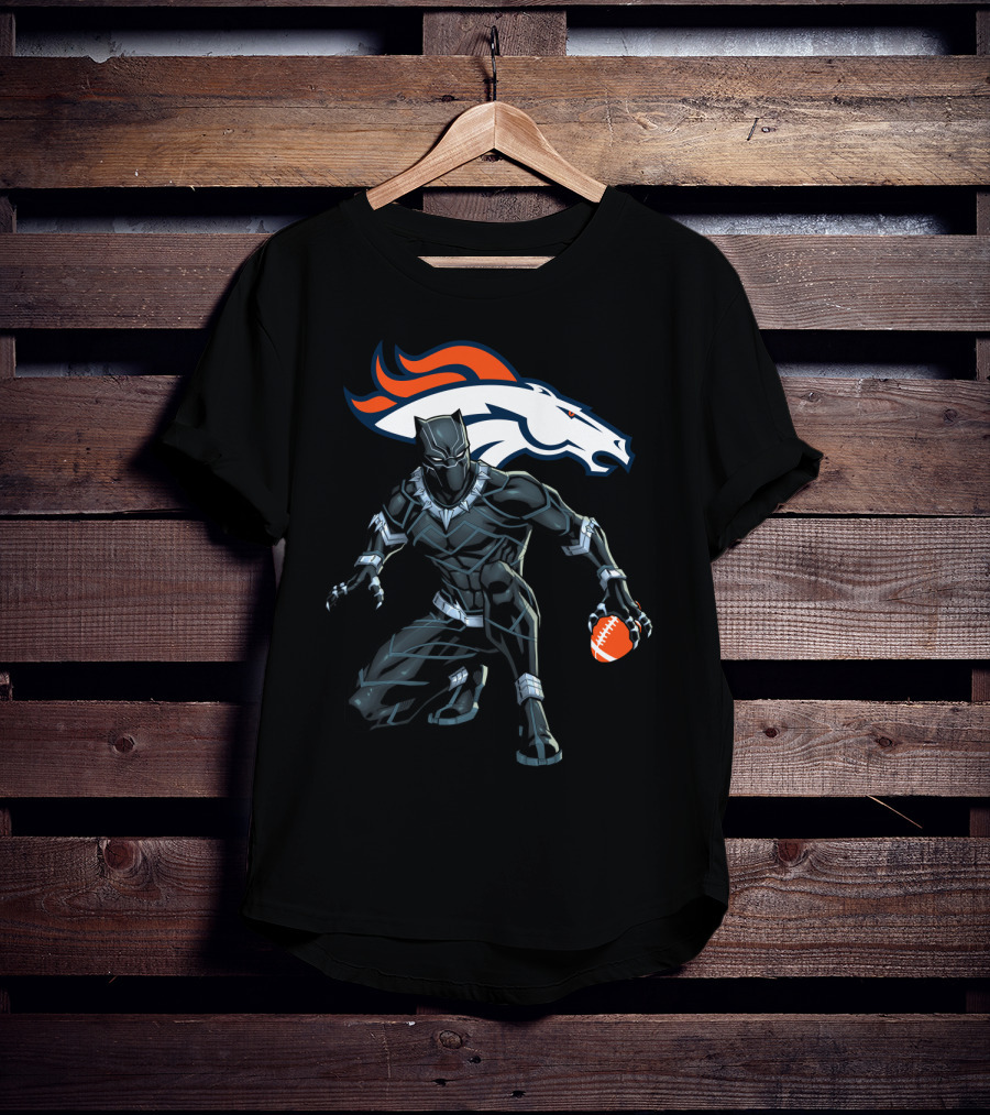 Denver Broncos Panther Crouching With Football T-Shirt