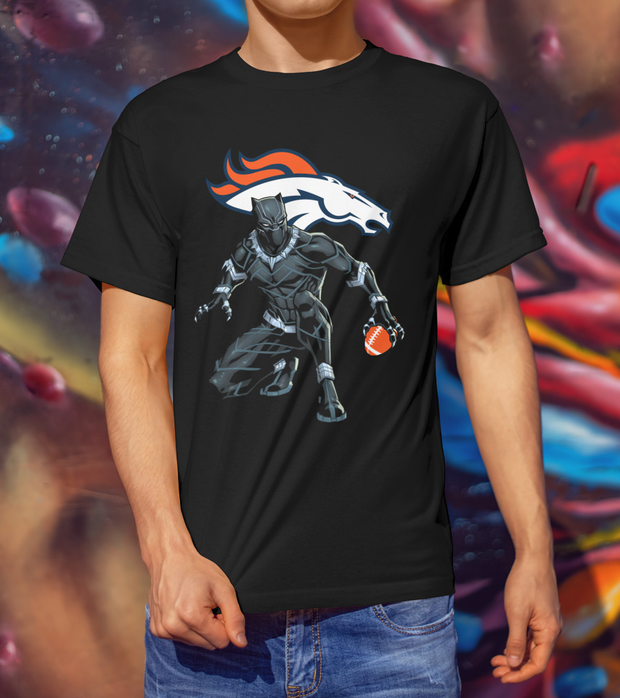 Denver Broncos Panther Crouching With Football T-Shirt