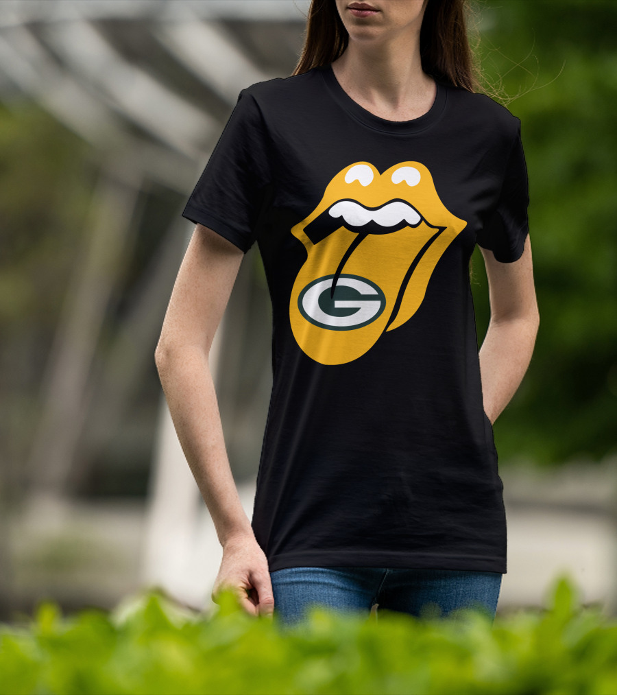Rolling Stones Tongue Green Bay Packers Logo Mashup T-Shirt