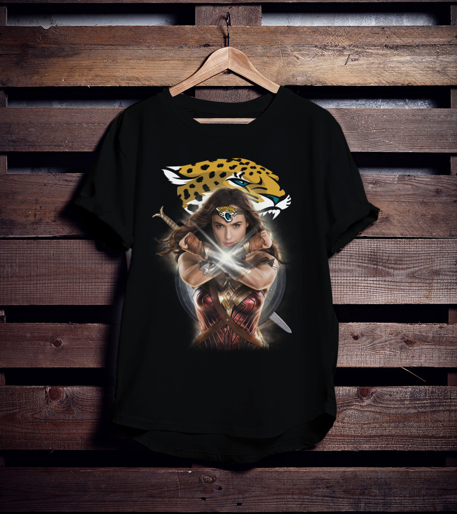 Jacksonville Jaguars Wonder Woman Crossed Gauntlets Jaguar T-Shirt