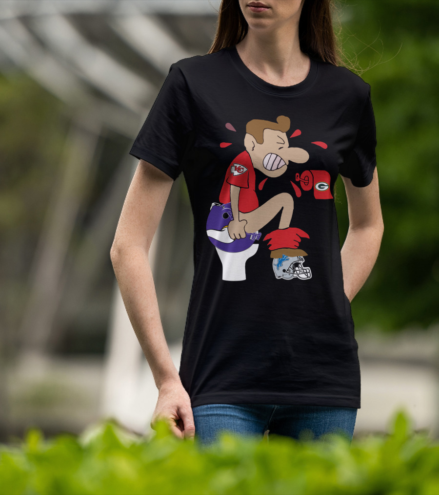 Kansas City Chiefs Rivalry Humor With Vikings Packers And Lions Toilet Theme T-Shirt