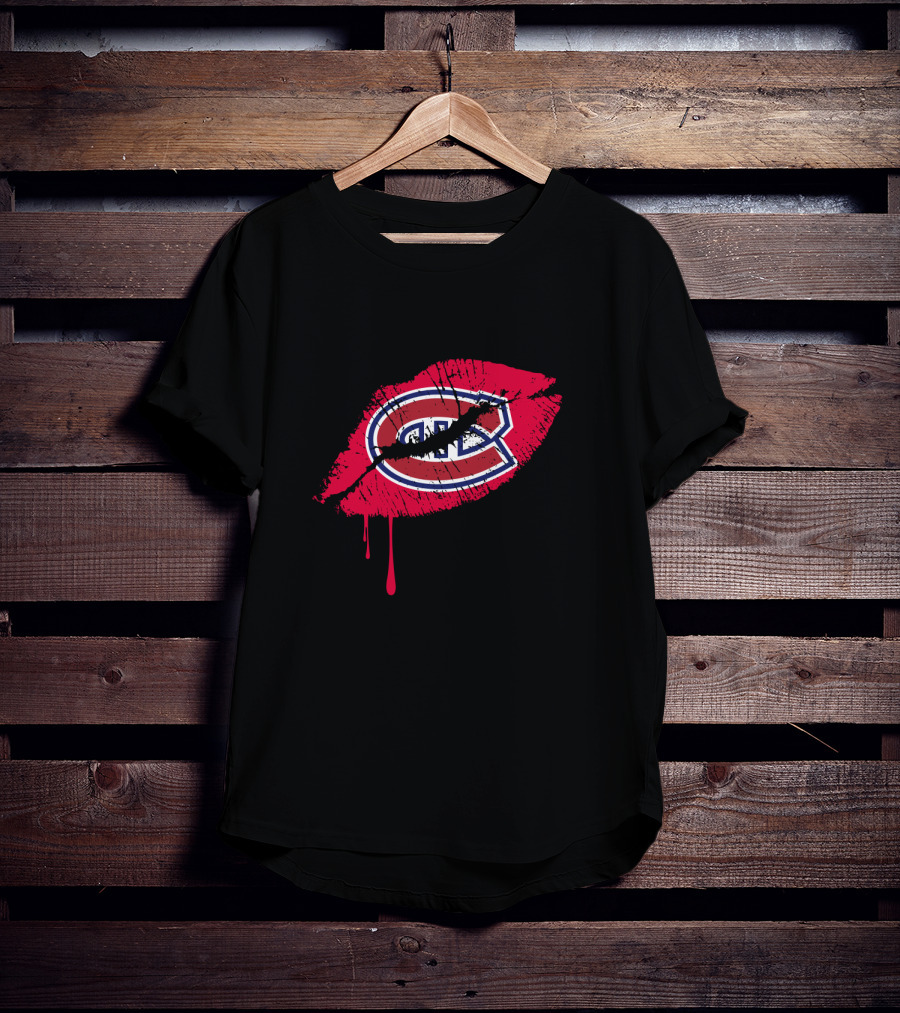 Montreal Canadiens Logo Red Lips Drip Effect T-Shirt
