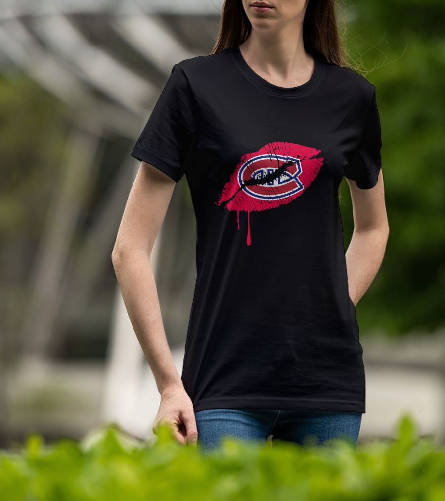Montreal Canadiens Logo Red Lips Drip Effect T-Shirt