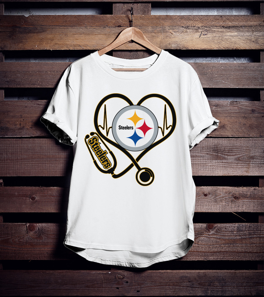 Nurse Love Steelers Heartbeat Stethoscope T-Shirt