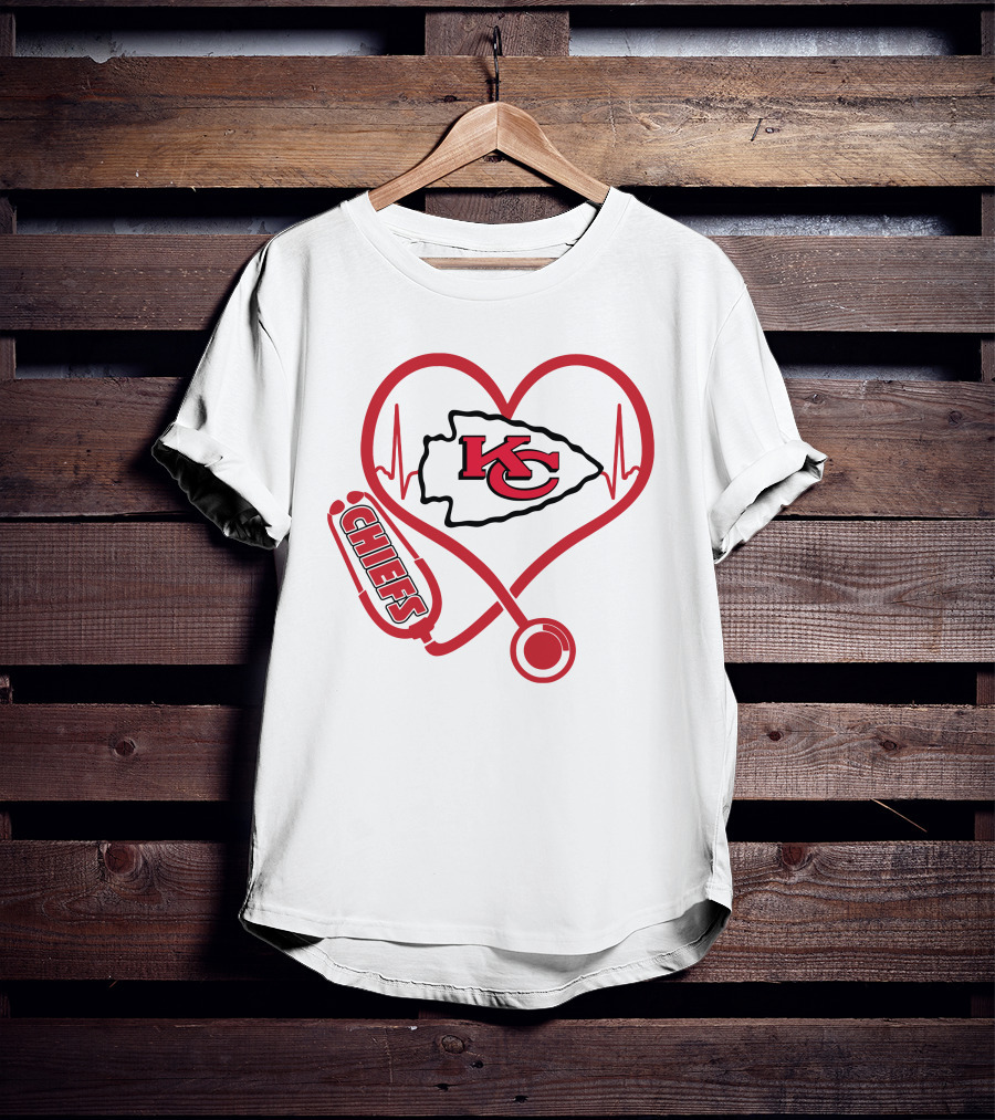 Nurse KC Chiefs Stethoscope Heartbeat T-Shirt