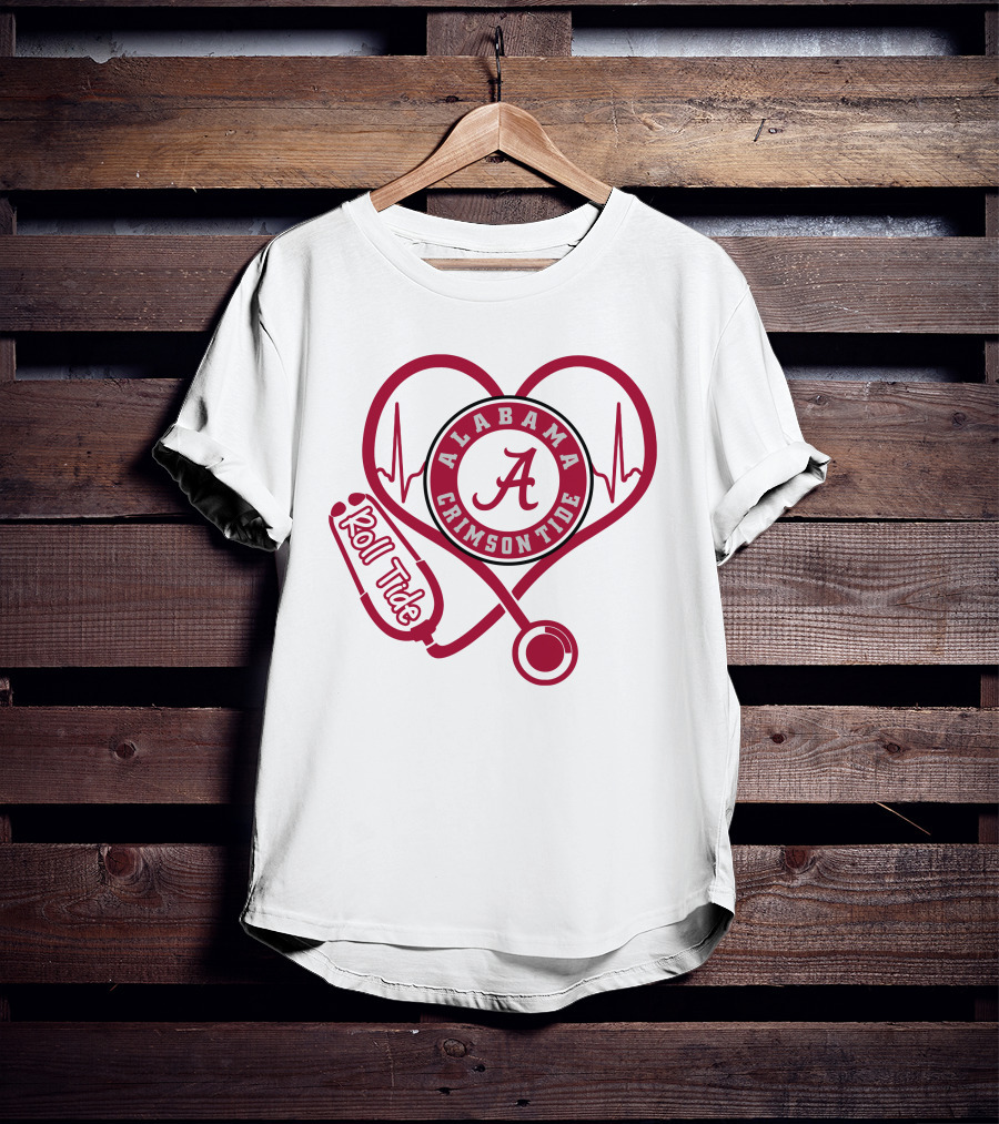 Alabama Crimson Tide Nurse Roll Tide Heartbeat Stethoscope T-Shirt