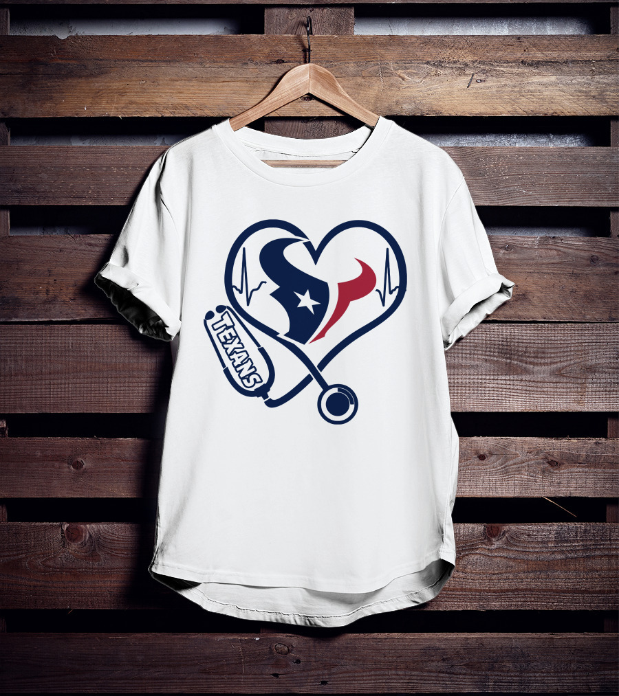 Nurse Houston Texans Heartbeat Stethoscope T-Shirt