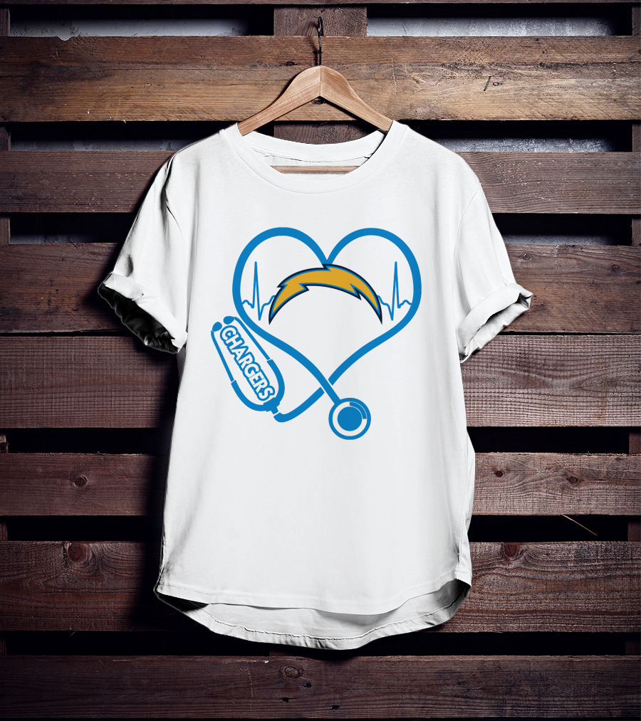 Los Angeles Chargers Heartbeat Nurse Stethoscope T-Shirt