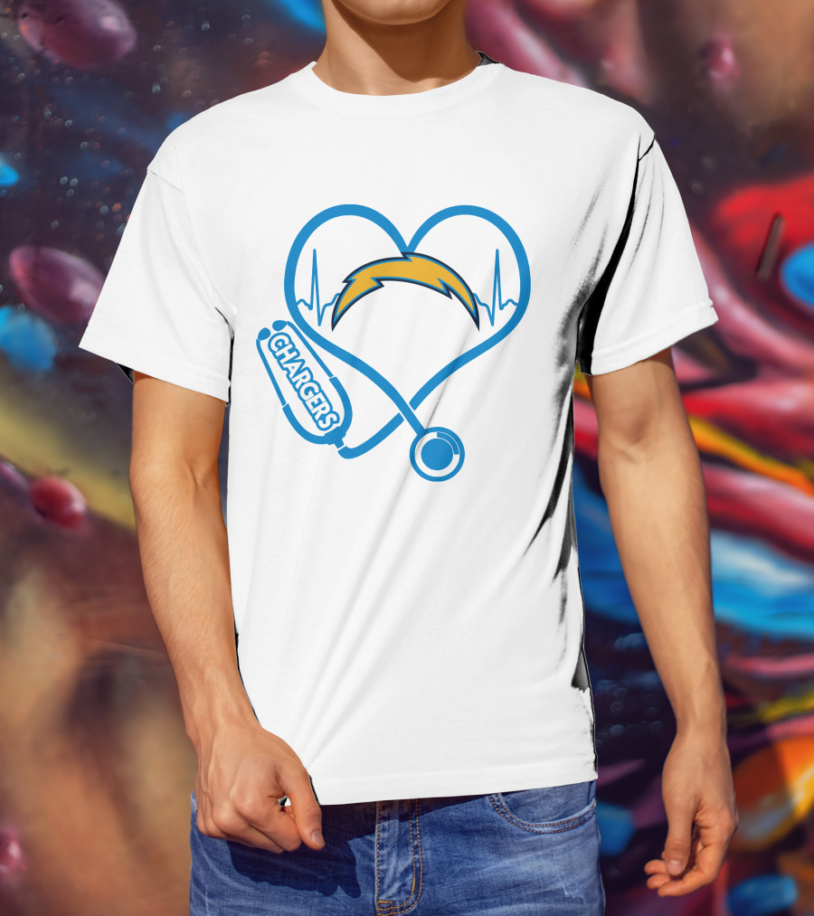 Los Angeles Chargers Heartbeat Nurse Stethoscope T-Shirt