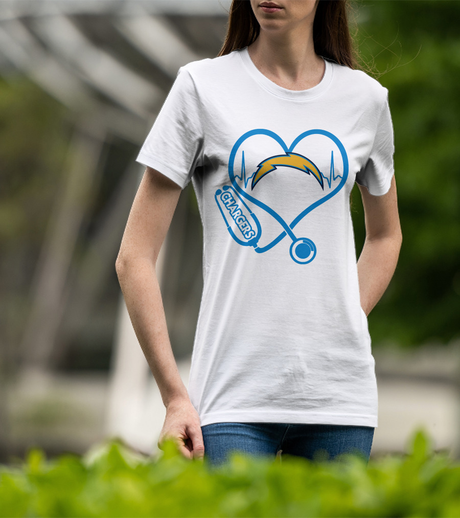 Los Angeles Chargers Heartbeat Nurse Stethoscope T-Shirt
