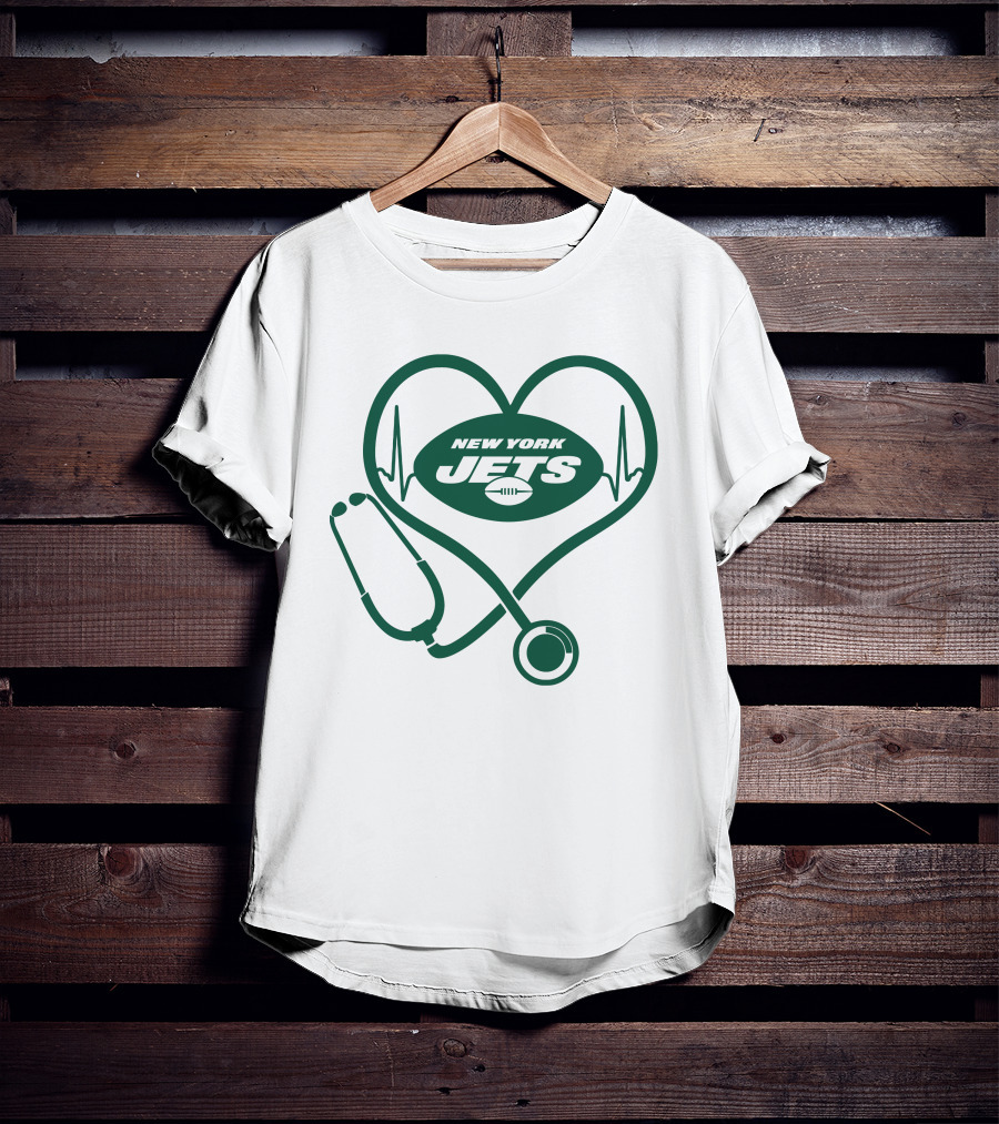 New York Jets Heartbeat Stethoscope Nurse T-Shirt