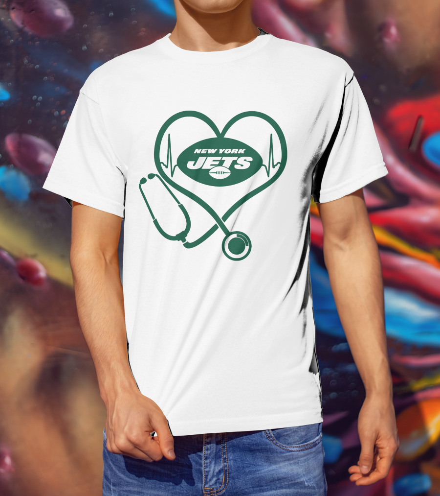 New York Jets Heartbeat Stethoscope Nurse T-Shirt