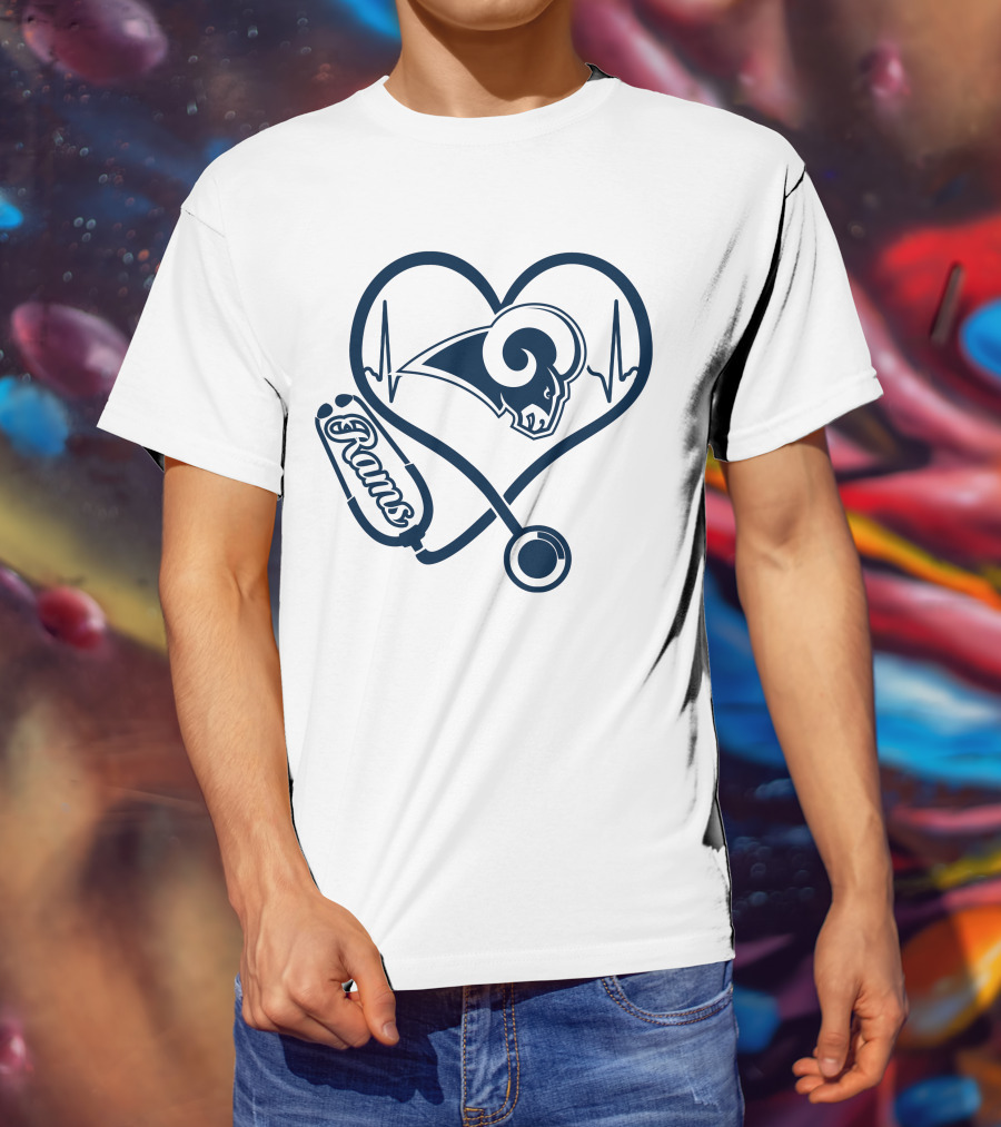 Nurse Heartbeat Los Angeles Rams Stethoscope T-Shirt