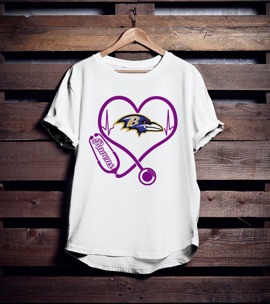 Baltimore Ravens Nurse Heartbeat Stethoscope Emblem T-Shirt