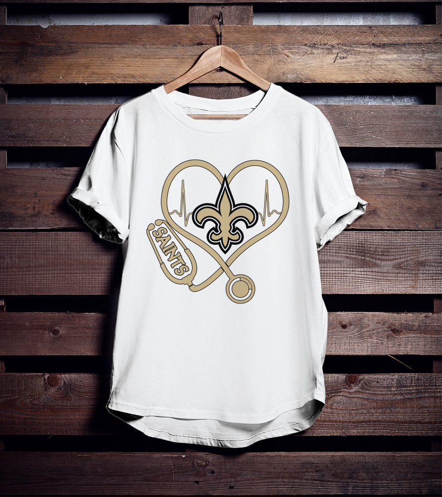 Nurse Heartbeat Stethoscope Saints Fleur-de-lis T-Shirt