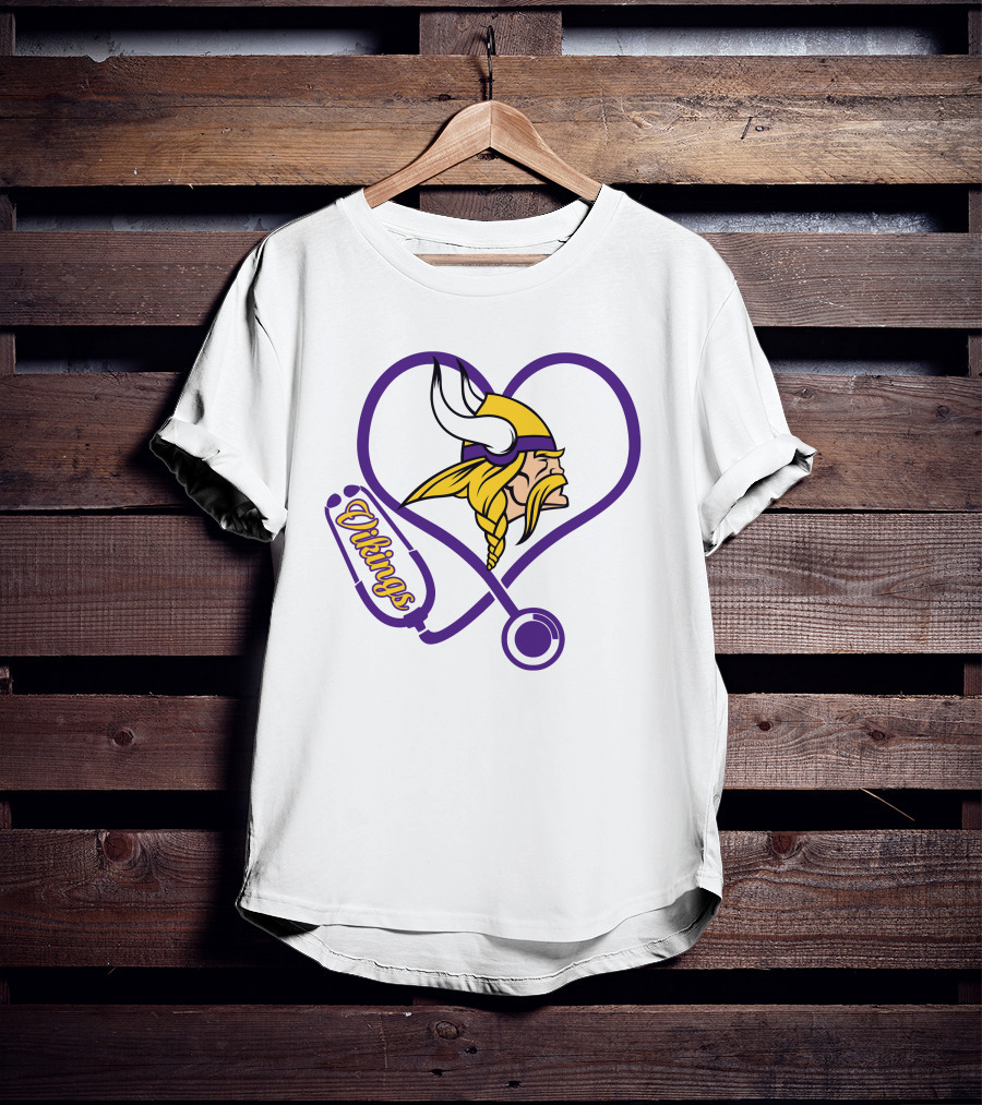 Minnesota Vikings Nurse Heart Stethoscope T-Shirt
