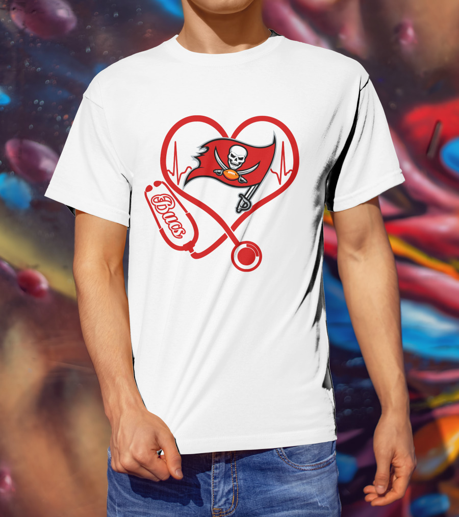 Bucs Heartbeat Nurse Stethoscope Pirate Flag T-Shirt