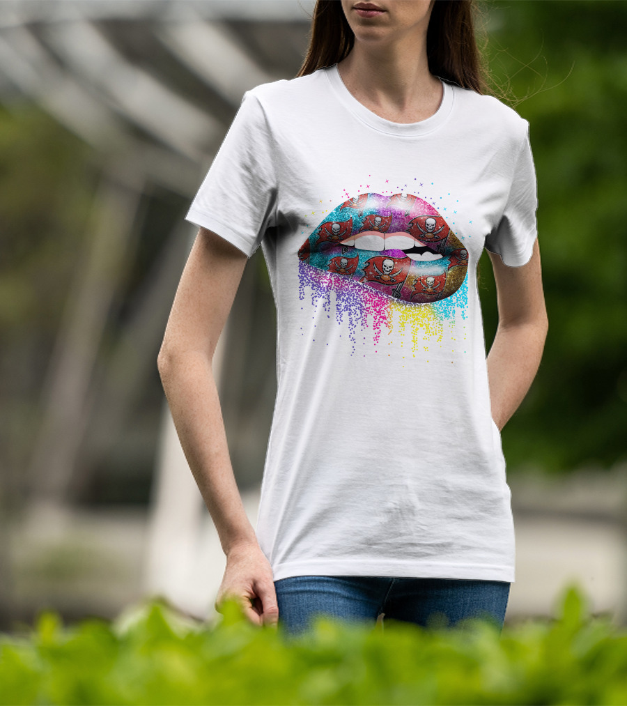 Tampa Bay Buccaneers Glitter Lips Rainbow Burst T-Shirt