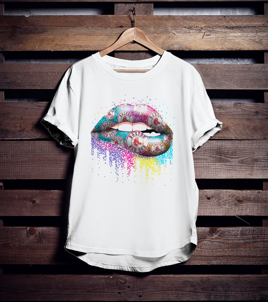 Boston Red Sox Lips Pattern With Burst T-Shirt