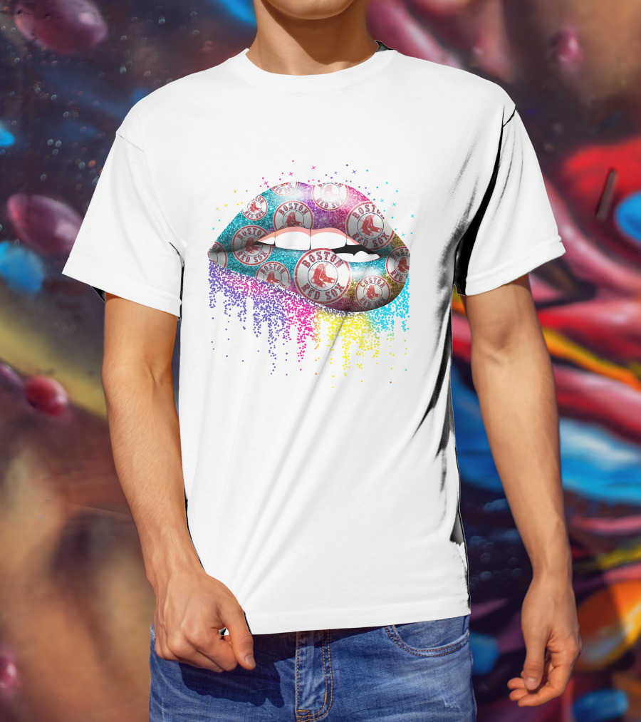 Boston Red Sox Lips Pattern With Burst T-Shirt