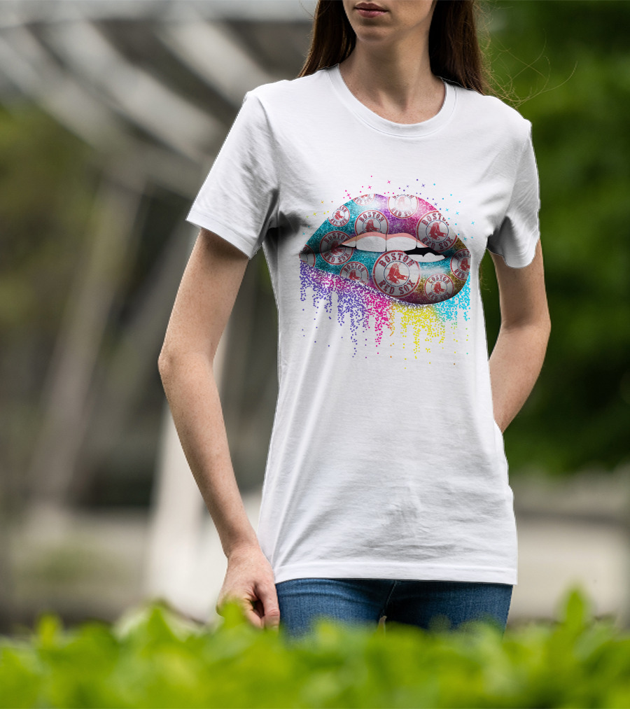 Boston Red Sox Lips Pattern With Burst T-Shirt