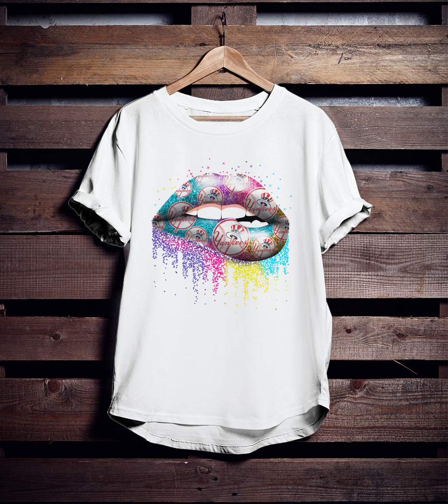 Lips New York Yankees Colorful Baseball T-Shirt