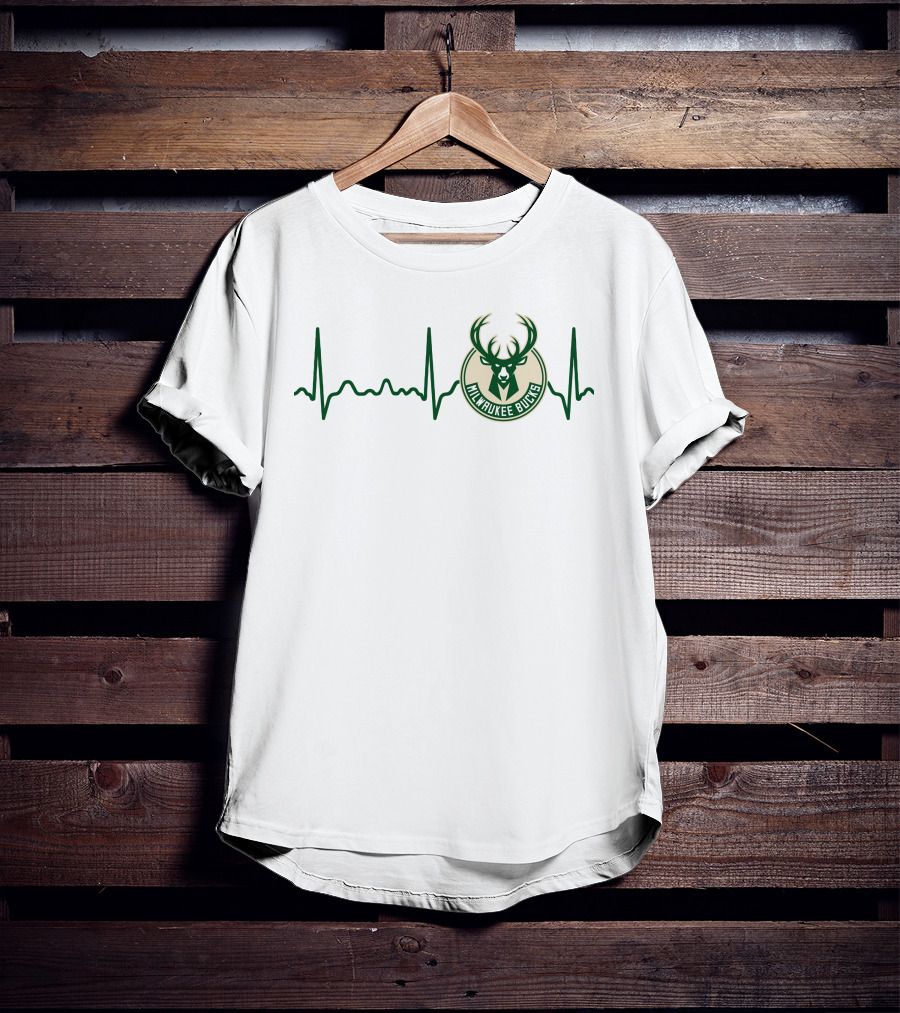 Heartbeat Milwaukee Bucks Basketball Emblem T-Shirt